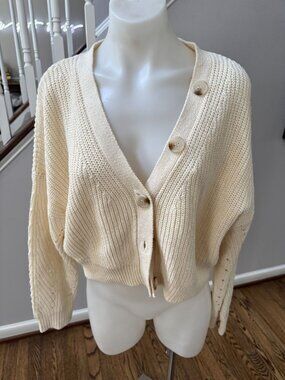 Line & Dot Scarlett Cropped Cardigan Sweater Cream Size XS